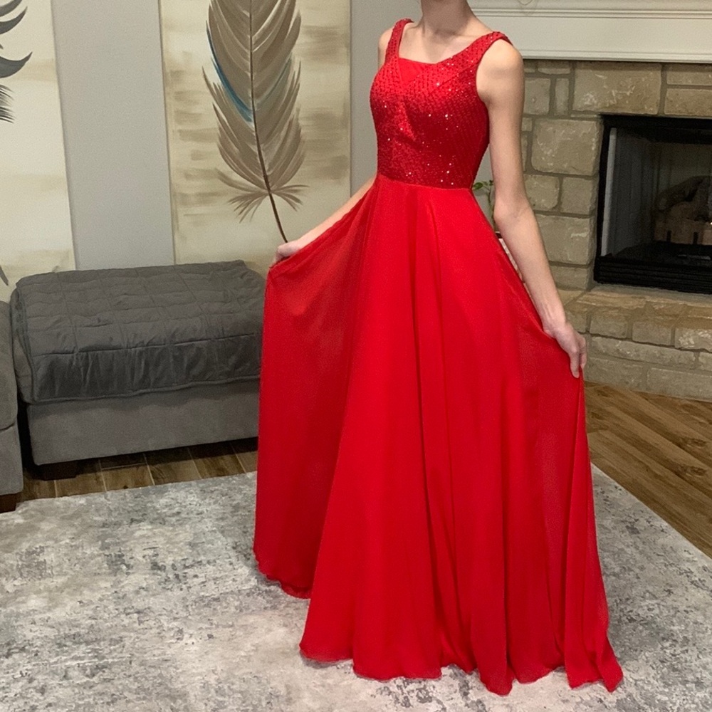 Red floor length dress
